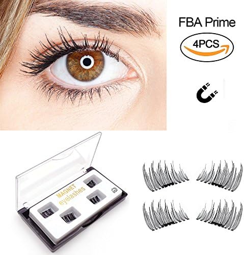 False Magnetic Eyelashes by Fstyle,Reusable Fake Eyelashes Natural Look,Eye lashes Extension Ultra Thin Fiber No Glue Allergy,Cruelty Free,1 Pair 4 Pieces Handmade (Half Long)