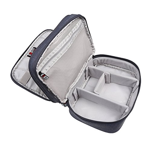 BUBM Tragbare Reisetasche mit Mehrfachfunktion Kabelorganiser Tasche mit Doppelschichten für Elektronische Zubehöre wie Netzteil, Maus und USB Stricks, Dunkelblau - 4