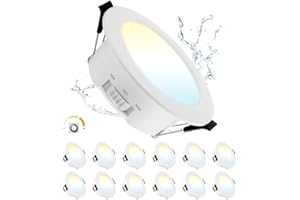 Grebeam Lot de 12 LED Encastrables Dimmable 12W, Spot LED Extérieur, Rond, IP44, Blanc Chaud 3000K Neutre 4000K Froid 6000K Réglable, Ø123mm-133mm, pour Salle de Bain, Salon, Cuisine