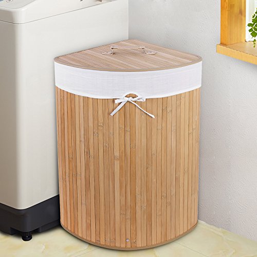 Songmics Faltbar Bambus Wäschekorb 58L Wäschebox Wäschetruhe Wäschesammler Wäschetonne Wäschewagen Dreieck LCB46S - 2