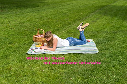 Picknickdecke 175 x 135 cm / Wasserdicht & Wärmeisoliert / Gepolstert mit flauschigem Fleece / Faltbar mit Tragegriff / Strandmatte / Stranddecke / Campingdecke - 3