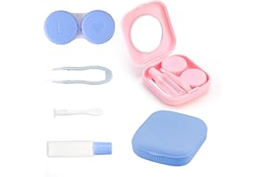 Fagent 2 Stücke Kontaktlinsenbehälter, Tragbar Hygiene Kontaklinsenbehälter Reise Set mit Spiegel, Tragbarer Kunststoffbehälter mit Pinzette und Saugnapf Reiseset für Zuhause Reisen (Rosa und Blau)