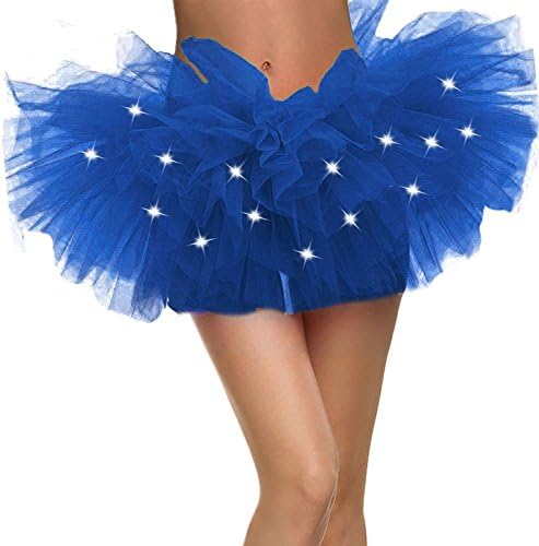 Caissen Women's Mini 5 Layered LED Light Up Tulle Tutu Skirt Costume Party Dance Wear Ball Gown Petticoat Royal Blue