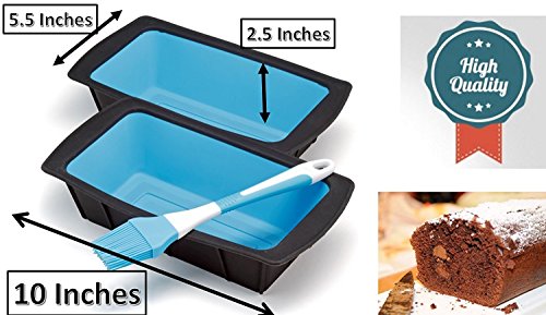 Packung aus 2 Kuchenlaib 10 Zoll Pfannen Bananenbrot Pfanne Schwarz & Blau, flexible Silikonformen + Pinsel - 2