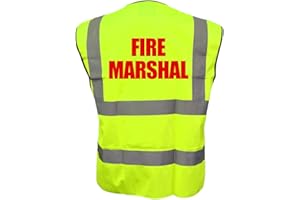BROOK HI VIS UK Fire Marshal Yellow High Visibility Hi Vis Viz Vest Safety Waistcoat, Printed By Brook Hi Vis