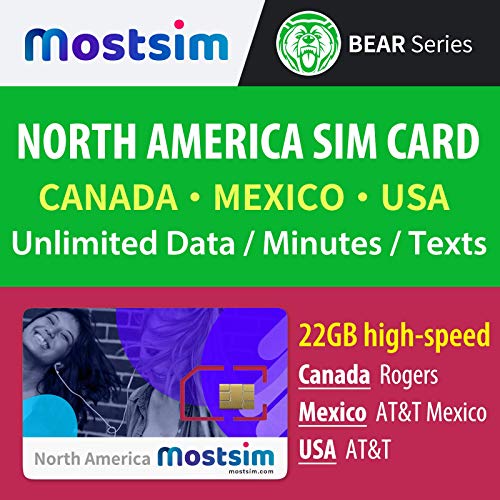 MOSTSIM Tarjeta SIM AT&T para USA, Canadá y México, 22 GB de Datos de Alta Velocidad y Llamadas Ilimitadas - 28 Días