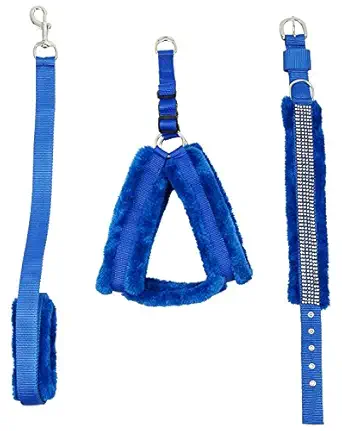 Skora Fancy Nylon blue fur 1 Inch Medium Dog Harness, Dog Collar & Leash (Chest Size : 26-30 inch)
