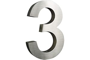 FAIRPREIS-DESIGN 3D Hausnummer 3 Edelstahl Arial rostfrei witterungsbeständig 3D Effekt in 20cm Höhe und 3cm Tiefe aus gebürstetem Edelstahl V2A inkl. Montagematerial erhältlich: 0,1,2,3,4,5,6,7,8,9, A,B,C,D