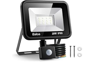 Eslas LED Floodlight Security Light with Motion Sensor,Outdoor Spotlight 10W 1000 LM PIR Light,IP65 Waterproof for Garage,Garden,Car Park, Construction Site, 6500K Cold White