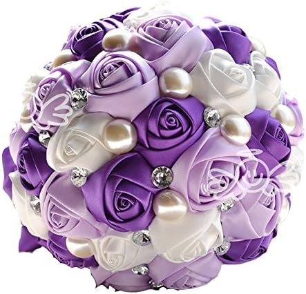 Advanced Customization rose bride holding flowers wedding bouquet Pearls Chain Ribbon purple
