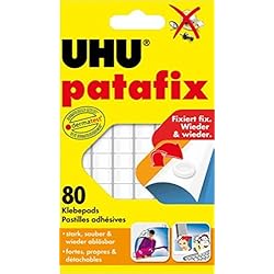 UHU Patafix Pastilles adhésives repositionnables décollables Blanc - Lot de 80 pastilles