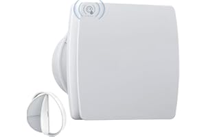 Hose Vary Extracteur d'Air 150mm Capteur de Température et d'Humidité 25W 250m³/h Ventilateur Mural avec Clapet Anti-Chocs, Anneau de Montage de Fenêtre, Prise pour Cuisine, WC, Salle de Bain