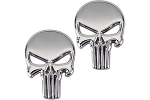 Yuemuop 2 Pièces Autocollant Métal 3D Punisher, Autocollant Véhicule Moto Skull Punisher, Autocollant pour Voiture Punisher Crâne, Motos, Décoration de Véhicules