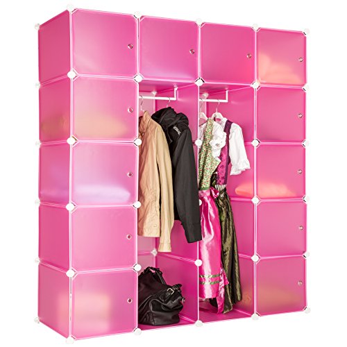 TecTake XXL Steckregal Kleiderschrank Schrank Regal Kunststoff mit Kleiderstange 147x47x183cm pink - 2