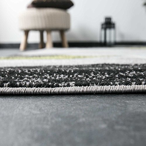 Wohnzimmerteppich Modern Geometrisches Muster Meliert in Grau Weiß Schwarz und Grün – ÖKO TEX Zertifiziert, Maße:120×170 cm - 3
