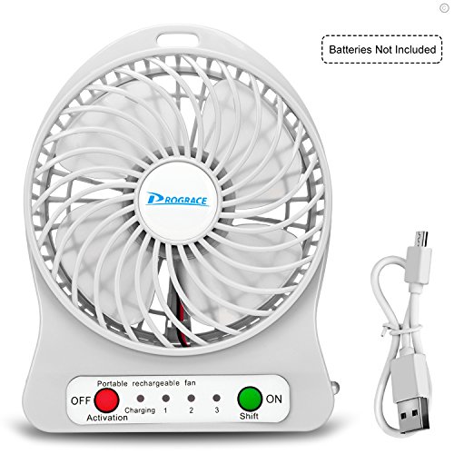 Portable USB Mini Fan, 10,2 cm 3 Speed wiederaufladbar 18650 Lion Akku/USB Lüfter Notebook Kühler Tisch Lüfter mit LED Nachtlicht, kompatibel mit USB-Port – Power Bank/Laptop/Computer