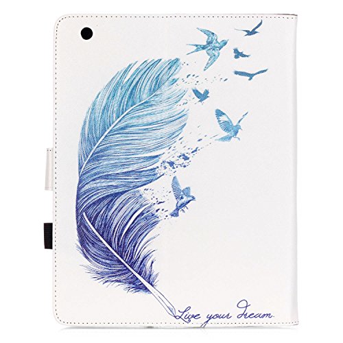 iPad 2 iPad 3 iPad 4 Hülle, Deenor Colorful Painting and Stylish Drawing Wallet Case Book Style PU Leder Flip Protective Stand Schutzhülle Hülle für Apple iPad 2 iPad 3 iPad 4 Generation. (Feather) - 3
