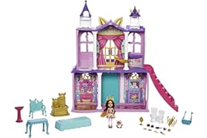 Enchantimals Royals Coffret Château avec mini-poupée Felicity Renard, figurine animale Flick, 5 espaces de jeu et 19 accessoires, jouet pour enfant, HCG59