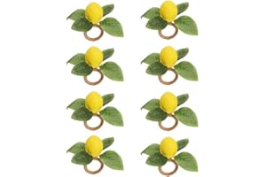 DODXIAOBEUL CURTEK Lemon Napkin Rings Set of 8, Yellow and Green Plastic, Farmhouse Style Decorations for Dinner, Wedding, Party