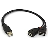 USB 2.0 1 to 2 Y Splitter Cable Adapter, USB 2.0 Type A Male to Dual USB 2.0 Female Jack Data Sync and Charging Cable Extensi