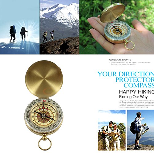 Natuce tragbarer Kompass im Taschenuhr-Format (aufklappbar) aus Messing, Camping- Wanderkompass, Outdoor-Navigationswerkzeug – Gold - 6