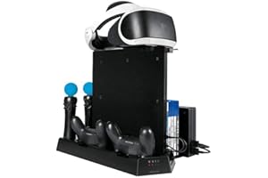 DIYEENI 3 in 1 Multi Charging Stand with 2 Cooling Fans for PlayStation PRO/Slim/PS VR, Controller Docking Station Charger, 11 Card Slot, Vertical Stand PSVR Headset Bracket