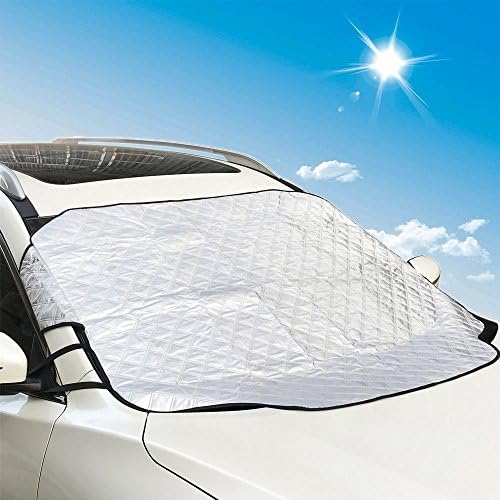 JZF Car Windshield Snow Cover Sun Shade Protector, Snow, Ice, Sun And Frost Guard in All Weather - Fit for Most Cars and SUVs