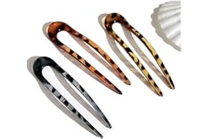 SSYANG 3 Pcs Épingles À Cheveux En Forme De U,3 Styles d'Pique À Cheveux Tortue en Acétate de Cellulose Bâtons de cheveux en forme de U imprimé léopard,Accessoires pour cheveux(3 Couleurs)