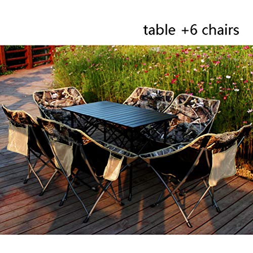 Preisvergleich Produktbild Klapptisch Aluminiumlegierung, Falten Tisch, Draussen Klappstuhl, Quadrat Essen Tabelle Computer Schreibtisch Für Camping, Picknick, Strand, Wandern, Reise, Angeln (Color : Table+6 chairs)