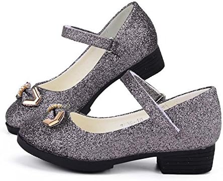 Tufanyu Girls 'Princess Shoes Chunky Heel Glitter Shiny Rhinestone Bowknot Party Dress Sandals For Toddler & Little Kids Easy Wear (Color : Dark Gray, Size : 27 EU)