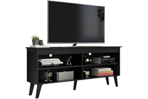 Madesa Mueble de TV con 4 estantes y gestión de Cables, Mueble Mesa de TV para televisores de hasta 55 Pulgadas, Madera, 59 x 32 x 136 cm - Negro