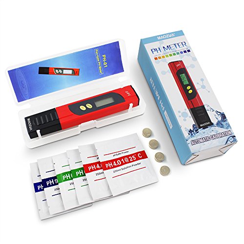 MAOZUA Automatische Kalibrierung PH-Meter ATC-Funktion Wasserqualität Tester mit beleuchtetem LCD-Display 6 Set PH Puffer Pulver, ± 0.01pH Hohe Genauigkeit, 0.00-14.00 Messbereich und 0.01 Auflösung Maß für Haushalt Trinkwasser Hydroponic Aquarium Spa Pool (RED) - 8