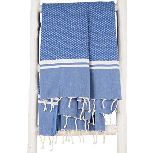 Fouta | Toalla hammam 'Sousse' | toalla de baño liviana |100x190 cm | 100 % algodón de excelente calidad | diseño exclusivo de ZusenZomer ... (Azul)