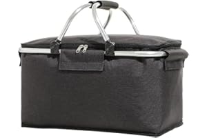MissFox Grand panier de pique-nique isotherme pour voyage, pique-nique, randonnée, BBQ..., Noir