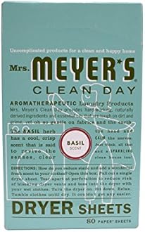 Mrs. Meyer's Clean Day Dryer Sheets, Basil, 80-Count Boxes (Pack of 3)