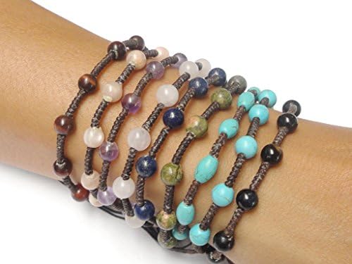 Stack of 9 BEADED Gemstone Fair Trade Braided Macrame Jewelry Thai Wristband Bracelet