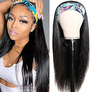 BLISSHAIR Straight Headband Human Hair Wig None Lace Front Wigs Glueless Brizilian Virgin Hair Machine Made Headband Wig for Black Women 150% Density (20Inch)