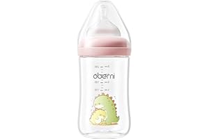 Oberni Anti-Colic Baby Bottles, 240ml / 8oz Newborn Bottle with Size 2" Medium Flow Breast Like Silicone Teat, 3M+ Breastfed and Milk Feeding, Pink/Pack of 1