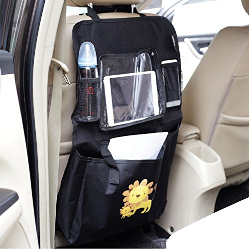 Auto Rückenlehnenschutz , Zuoao Rückenlehnen Tasche Trittschutz mit Rücksitz-Organizer, Rückensitztasche mit Multifunktionen, Kinder Rücksitzschoner Kick-Matten-Schutz für Auto,1 Stück, Schwarz (Löwe) - 4