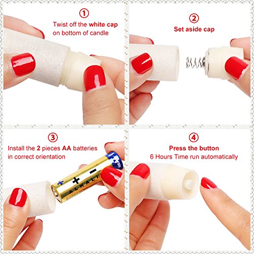 Geben U Stabkerzen LED Spitzkerzen mit Timer Led Flammenlos Kerzen Echtwachs, 30,5 cm, rot, 2 Stück, Hauptdekoration für Weihnachten Hochzeit Valentinstag - 9