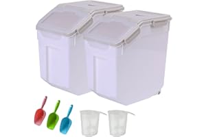 Toolzia 2 Pcs Dog Food Storage Container 15kg with Scoop,Large Airtight Dog Food Bin Pet Food Storage Box Dry Pet Food Storage Container(White)