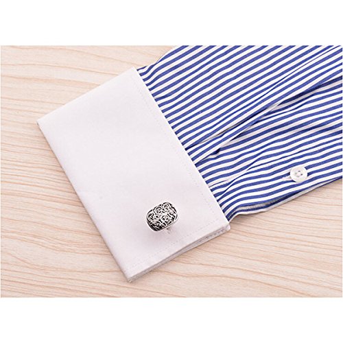 PIXNOR Unisex: Manschettenknöpfe Frauen Manschettenknöpfe Ärmel Buttons – Vintage Floral Print (silber + schwarz) - 2