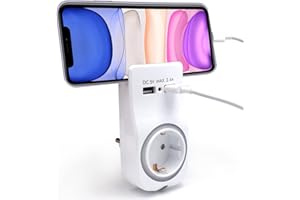 Welly Enjoy IT WY13030 - Adaptateur mural 1 prise Schuko 16A avec veilleuse, support pour Smartphone/ Tablette, 2 ports USB et indicateur LED Blanc