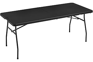 Amazon Basics, Tavolo pieghevole rettangolare da 1,8 m, con maniglia per il trasporto, per interni ed esterni, portatile, leggero, da viaggio, picnic, campeggio, nero, 182 x 75 x 73 cm