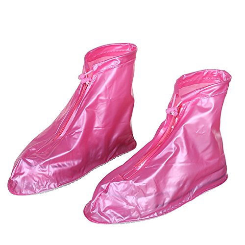 Preisvergleich Produktbild Kumkey Wasserdicht Regenschuhe Regen Überziehschuhe Schuhüberzieher Wasserabweisend Schuhüberzug Für Business,Spazieren Gehen, Wandern Radfahrer / Motorrad,Regenjacke für die Schuhe -Rosa (L)