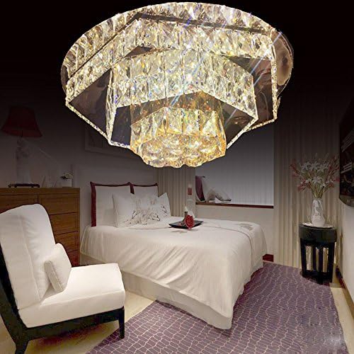 Crystal Ceiling Light 19.5" Round Stainless Steel Art Deco Double Color Warm(3000k) White(6000k) Transparent Amber Crystal Ball Easy Assemble Modern Flushmount Ceiling Lights For Bedroom Bathroom