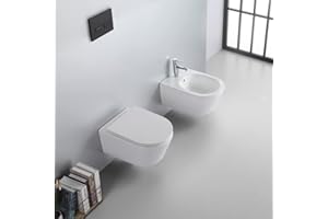 Yellowshop - Set coppia sanitari vaso rimless e bidet sospesi con coprivaso soft-close serie WOLLY