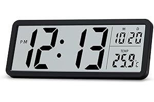 Lafocuse Cyfrowy zegar ścienny LCD na baterie, 20 cm duży wyświetlacz cyfrowe zegary z datą i temperaturą, nowoczesny prosty zegar biurkowy do sypialni, salonu, biura, czarny
