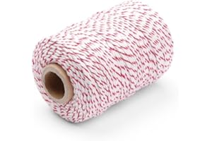 HENDI Cuerda para preparación de Roulade, Cordel de Cocina, cordón Hilo alimentario para Atar Carne, Pescado o Verduras, Hacer Salchichas, Cuerda de Carnicero, 132m, 200g, algodón Rojo y Blanco