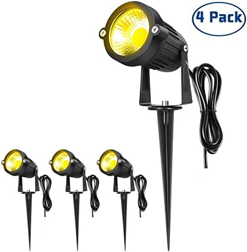 5W 4PACK AC/DC 12V IP65 COB LED Outdoor Spotlight Lawn Lamp Garden Light Ground Spike Lights Metal Ground Stake, Outdoor Flag Light, Decorative Landscape Wall light with Mounting Bracket,500LM Warm White for Garden Wall Yard Pathway